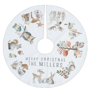 Watercolor Cute Forest Animals Brushed Polyester Tree Skirt