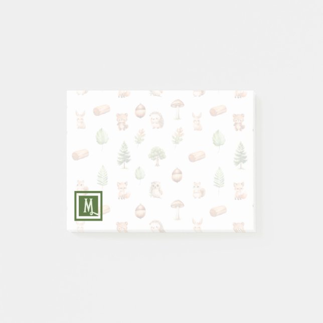 Watercolor Cute Forest Animals Post-it Notes (Front)