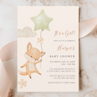 Watercolor Cute Fox Flying Balloon Baby Shower 
