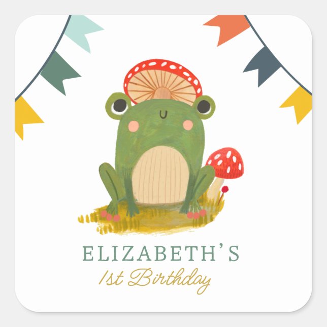 Watercolor Cute Frog birthday Square Sticker (Front)