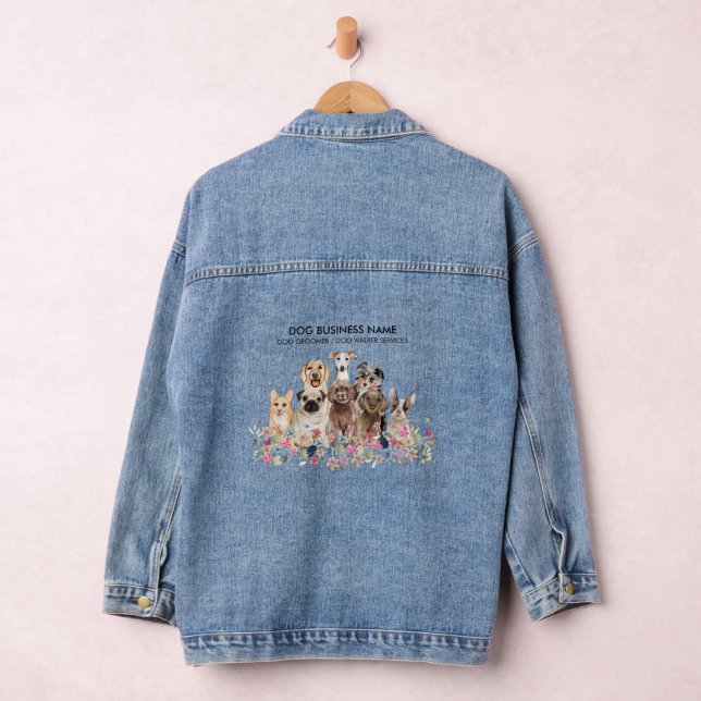 Watercolor Cute Funny Dogs Pet Denim Jacket (Hangar)