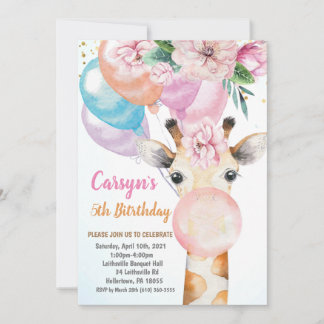 Watercolor Cute Giraffe Birthday Invitation