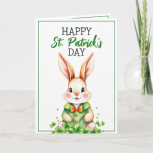 Watercolor Cute Green Bunny St Patrick's Day Card