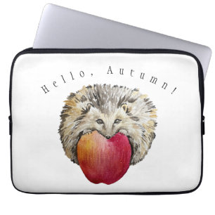 Watercolor cute hedgehog and apple laptop sleeve