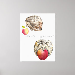 Watercolor cute hedgehog and apple tote bag notebo canvas print