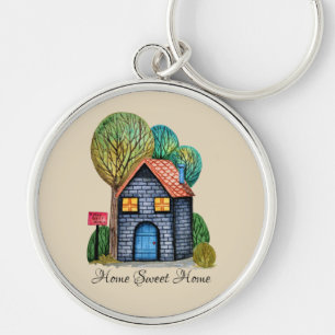 Watercolor Cute Home Sweet Home Art Keychain