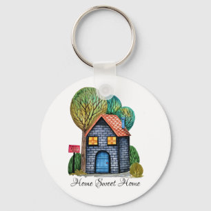 Watercolor Cute Home Sweet Home Art Keychain
