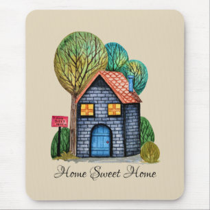 Watercolor Cute Home Sweet Home Art Mouse Pad
