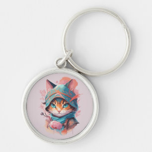 Watercolor Cute Hooded Ninja Cat Keychain