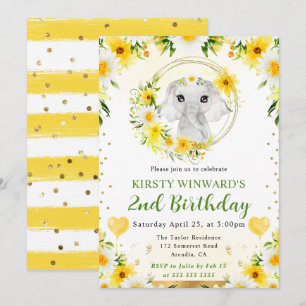 Watercolor Cute Jungle Elephant Kids Birthday Invitation