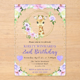Watercolor Cute Jungle Giraffe Kids Birthday Acrylic Invitations