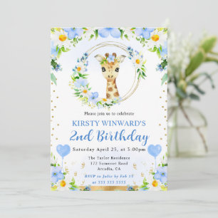 Watercolor Cute Jungle Giraffe Kids Birthday Invitation