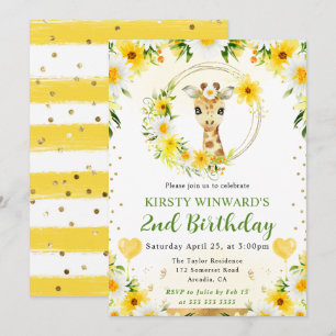 Watercolor Cute Jungle Giraffe Kids Birthday Invitation