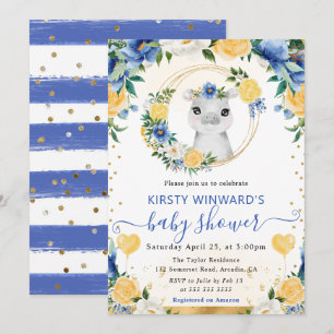 Watercolor Cute Jungle Hippo Baby Shower Invitation