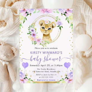 Watercolor Cute Jungle Lion Baby Shower Invitation