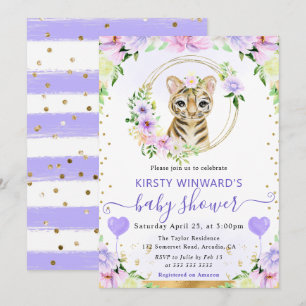 Watercolor Cute Jungle Tiger Baby Shower Invitation