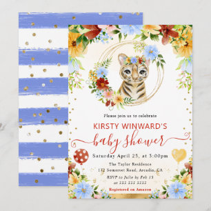 Watercolor Cute Jungle Tiger Baby Shower Invitation