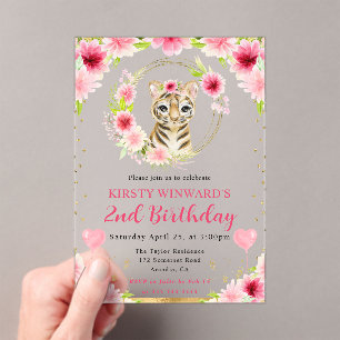 Watercolor Cute Jungle Tiger Kids Birthday Acrylic Invitations