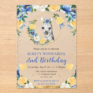 Watercolor Cute Jungle Zebra Kids Birthday Acrylic Invitations