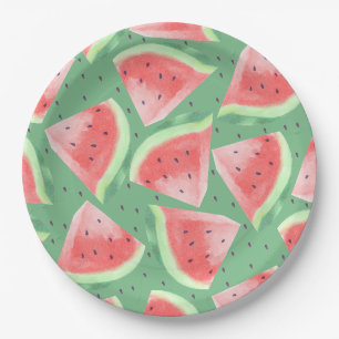 Watercolor Cute Kawaii Watermelon Paper Plate
