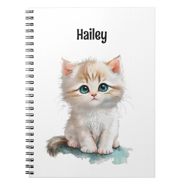 Watercolor Cute Kitten with Blue Eyes Notebook (Front)