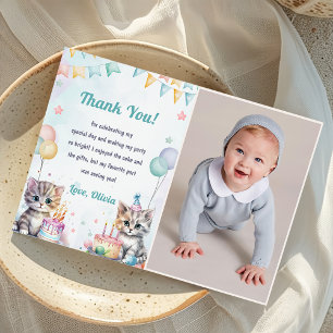 Watercolor Cute Kitty Cat Birthday Thank You Card