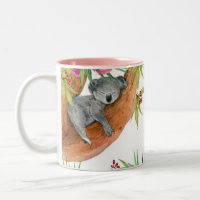 Watercolor Cute Koala bear on Eucalyptus Tree