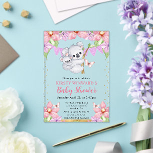 Watercolor Cute Koalas & Flowers Baby Shower Acrylic Invitations