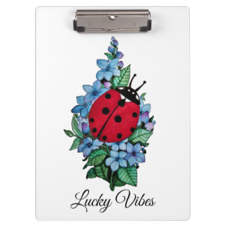 Watercolor Cute Ladybird With Blue Wild Flowers Clipboard