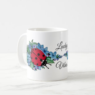 Watercolor Cute Ladybird With Blue Wild Flowers Coffee Mug