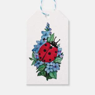 Watercolor Cute Ladybird With Blue Wild Flowers Gift Tags