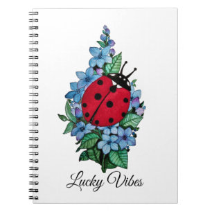 Watercolor Cute Ladybird With Blue Wild Flowers Notebook