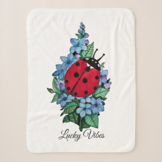 Watercolor Cute Ladybird With Blue Wild Flowers Sherpa Blanket