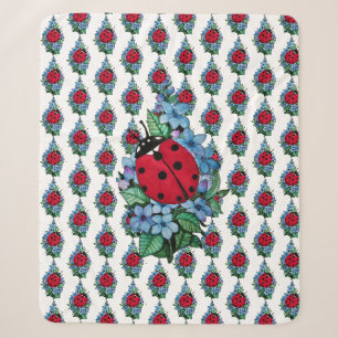 Watercolor Cute Ladybird With Blue Wild Flowers Sherpa Blanket