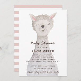 Watercolor cute lama. Funny alpaca baby shower Invitation