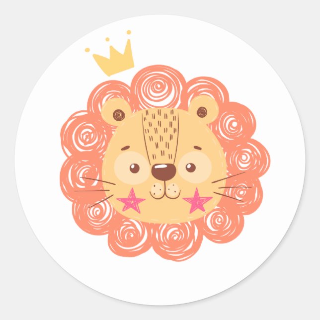 Watercolor Cute Lion Baby Shower  Classic Round Sticker (Front)
