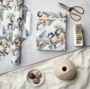  Watercolor Cute Little Chickadee Bird Nature Wrapping Paper