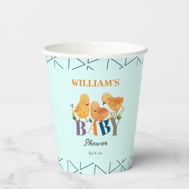 Watercolor Cute Little Chicken Family Baby Shower Paper Cups (Back)