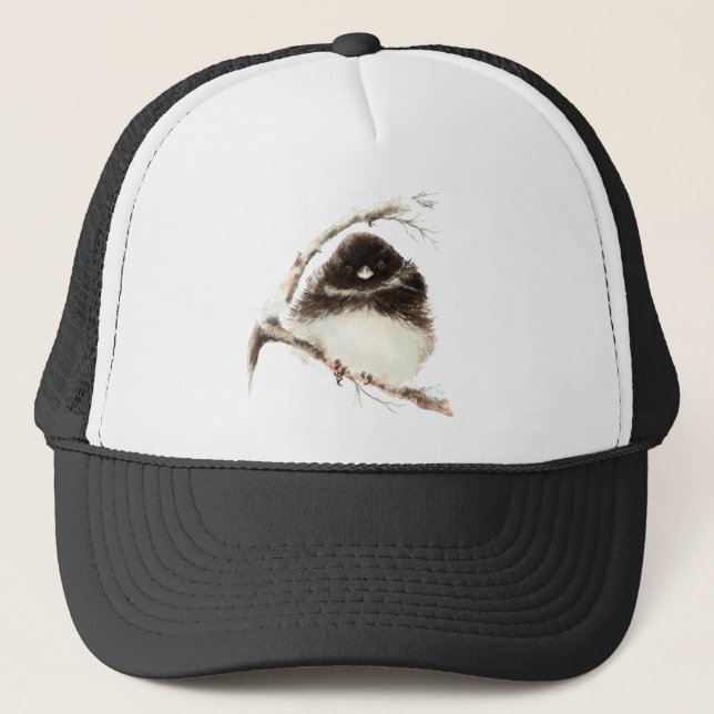 Watercolor Cute Little Chilly Fluffy Junco Bird  Trucker Hat (Front)