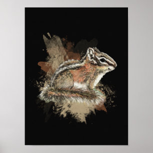Watercolor Cute Little Chipmunk Animal Wildlife Poster