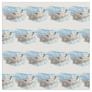 Watercolor Cute Little Otter Animal Art Fabric