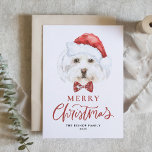 Watercolor Cute Maltese Santa Merry Christmas Holiday Card<br><div class="desc">Merry Christmas! Send your holiday wishes to family and friends with this customizable Christmas card. It features a watercolor Maltese dog wearing a Santa hat. Personalize this cute Christmas card by adding your details. This Maltese dog Christmas card is available on other cardstock. Matching items are available.</div>