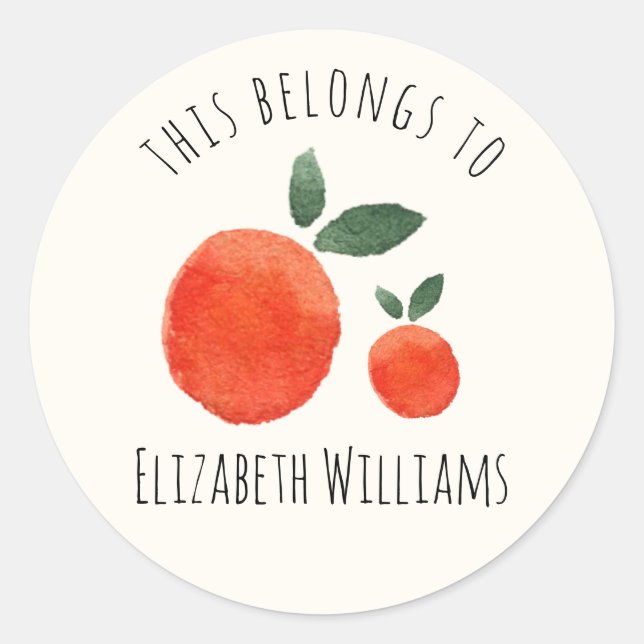 Watercolor Cute Oranges Personalized School  Classic Round Sticker (Front)