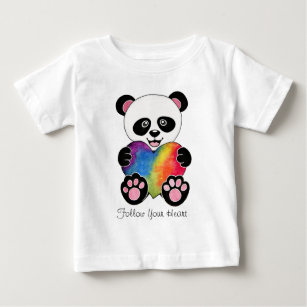 Watercolor Cute Panda With Rainbow Heart Baby T-Shirt