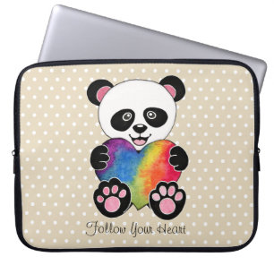 Watercolor Cute Panda With Rainbow Heart Laptop Sleeve