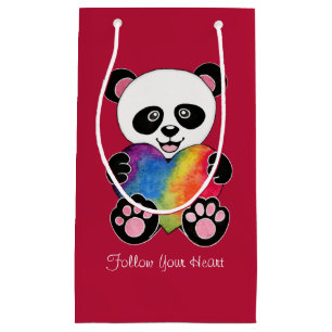 Watercolor Cute Panda With Rainbow Heart Small Gift Bag