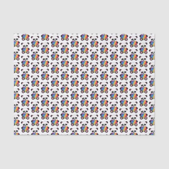 Watercolor Cute Panda With Rainbow Heart Tissue Paper (Front)