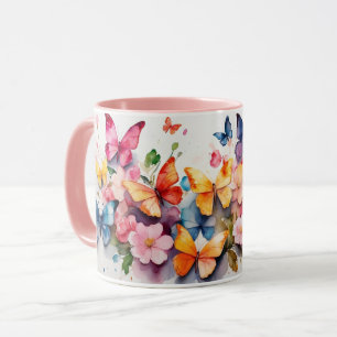 Watercolor Cute Pink Butterfly Flower Mug