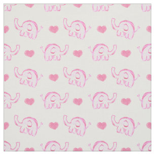 watercolor cute pink elephants and hearts fabric