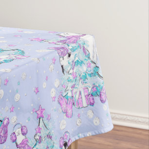 Watercolor Cute Polar Bear and Penguin Christmas Tablecloth
